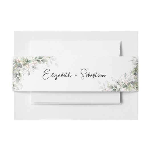 Eucalyptus Floral bruiloft uitnodiging buik band Uitnodigingen Wikkel (Voorkant Voorbeeld)