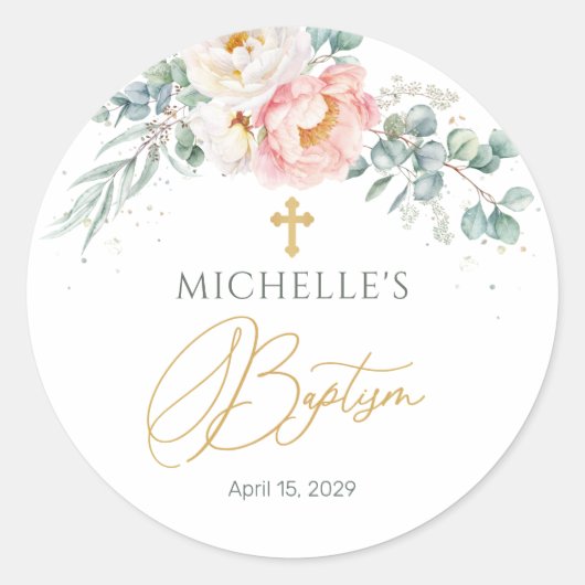 Eucalyptus Floral Cross-Baptisme Sticker (Voorkant)