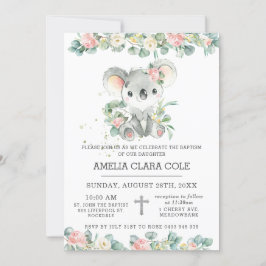 Eucalyptus Floral Cute Koala Baptism Christening Kaart