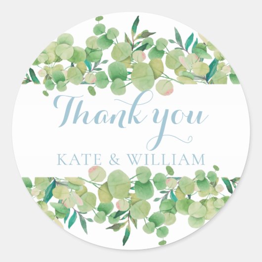 Eucalyptus Floral Dank u Ronde Sticker (Voorkant)
