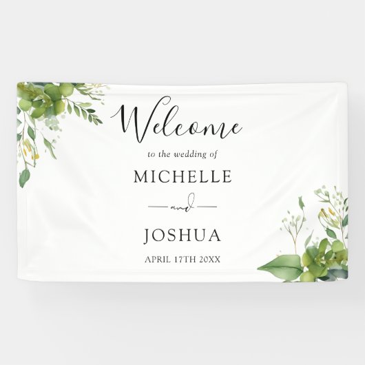 Eucalyptus Floral Elegant Huwelijk Welkom Spandoek (Horizontaal)