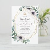 Eucalyptus Floral Geometric Bat Mitzvah Kaart (Staand voorkant)