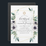 Eucalyptus Floral Geometric Bat Mitzvah Magnetische Uitnodiging<br><div class="desc">Trendy eucalyptusgroen en papaverbloemen in pasteltinten vleermuis mitswa magnetische uitnodiging met gouden geometrisch lijst en elegante handschrifttypografie.</div>