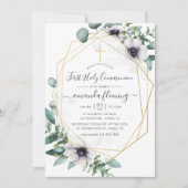 Eucalyptus Floral Geometric First Heilige Communie Kaart (Voorkant)