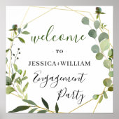 Eucalyptus Floral Geometric Lijst Engagement Party Poster (Voorkant)