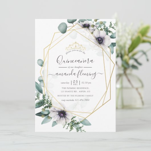 Eucalyptus Floral Geometric Quinceañera Kaart (Staand voorkant)