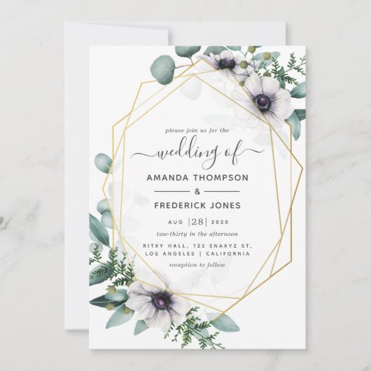 Eucalyptus Floral Geometric Wedding Kaart (Voorkant)