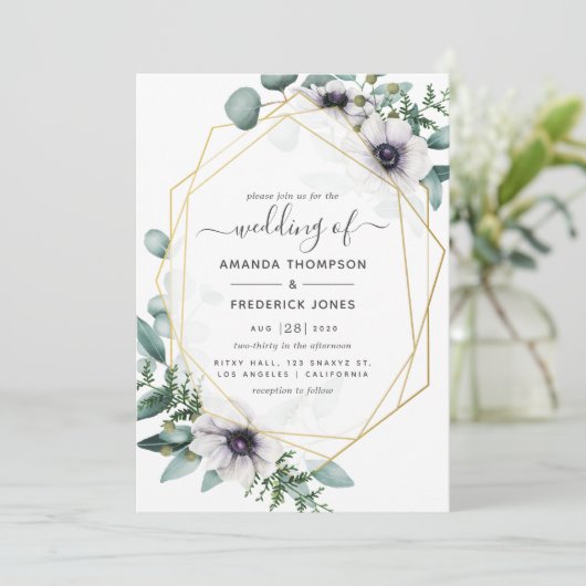 Eucalyptus Floral Geometric Wedding Kaart (Staand voorkant)