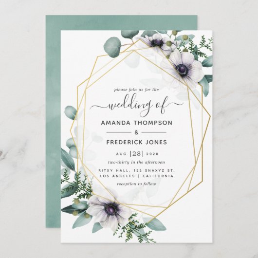 Eucalyptus Floral Geometric Wedding Kaart (Voorkant / Achterkant)
