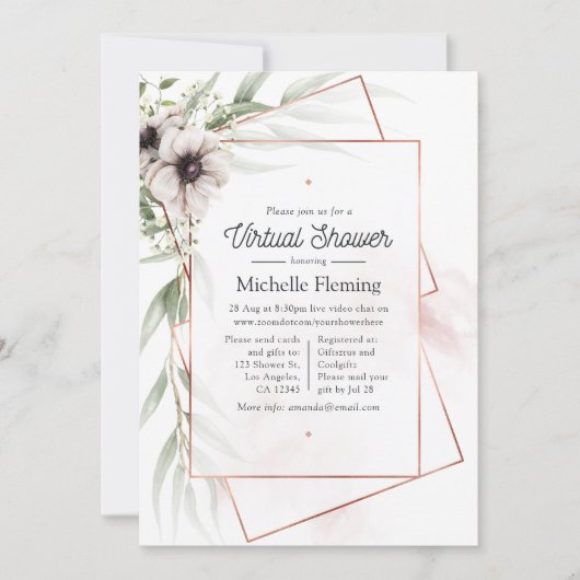 Eucalyptus Floral Geometrisch Virtual Baby shower Kaart (Voorkant)