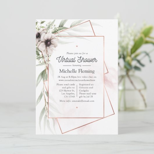 Eucalyptus Floral Geometrisch Virtual Baby shower Kaart (Staand voorkant)