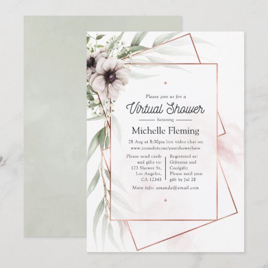 Eucalyptus Floral Geometrisch Virtual Baby shower Kaart (Voorkant / Achterkant)