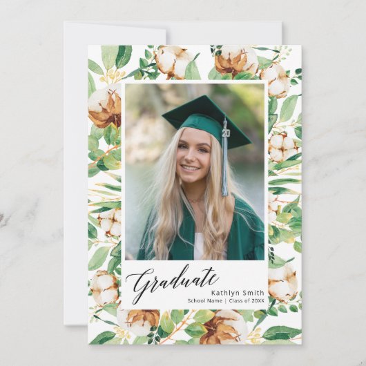 Eucalyptus Floral Greenery Script Foto Afstuderen Kaart (Voorkant)
