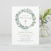 Eucalyptus Floral Krans doop uitnodiging (Staand voorkant)