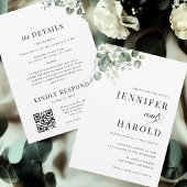 Eucalyptus Floral Minimal Plain All in One Wedding Kaart
