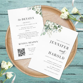 Eucalyptus Floral Minimal Plain All in One Wedding Kaart