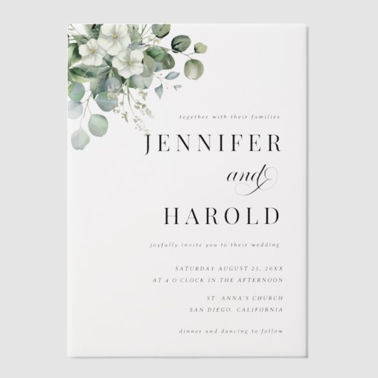 Eucalyptus Floral Minimal Plain Wedding Vellum Uitnodigingen (Voorkant)