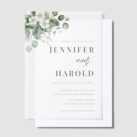 Eucalyptus Floral Minimal Plain Wedding Vellum Uitnodigingen (Offset)