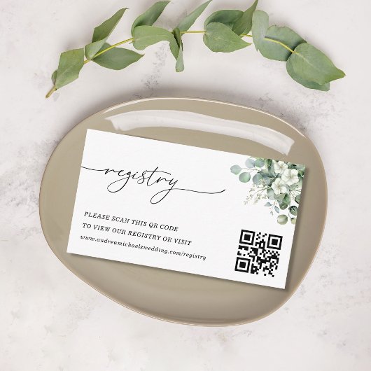 Eucalyptus Floral QR Code Huwelijkscadeau Registry Informatiekaartje