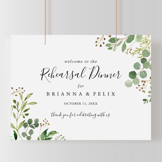 Eucalyptus Floral Rehearings Dinner Welcome Sign Poster