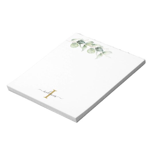 Eucalyptus Floral Sage Green Monogram Notitieblok (Linkerzijde)