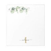 Eucalyptus Floral Sage Green Monogram Notitieblok (Voorkant)