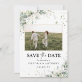 Eucalyptus Floral Sla de datum op met fotokaart Save The Date (Voorkant)