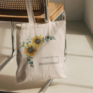 Eucalyptus Floral Sunflower Bridesmaid Favor Tote Bag