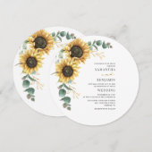 Eucalyptus Floral Sunflower Greenery Wedding Kaart (Voorkant / Achterkant)