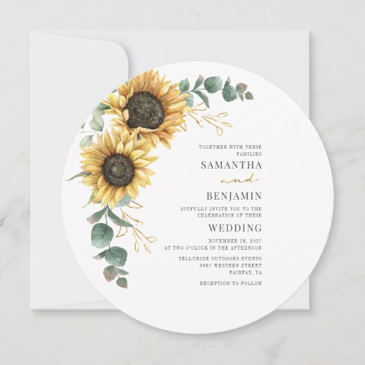 Eucalyptus Floral Sunflower Greenery Wedding Kaart (Voorkant)