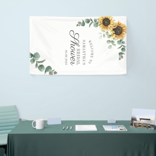 Eucalyptus Floral Sunflower Script Vrijgezellenfee Spandoek (Beurs)