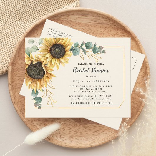 Eucalyptus Floral Sunflower Script Vrijgezellenfee Uitnodiging Briefkaart