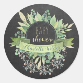 Eucalyptus Floral vines Baby shower Chalkboard Cla Ronde Sticker