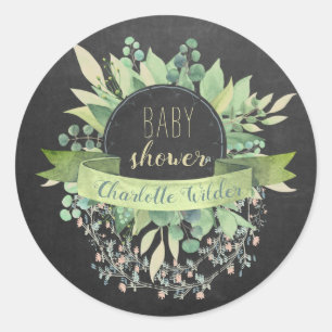 Eucalyptus Floral vines Baby shower Chalkboard Cla Ronde Sticker