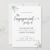 Eucalyptus Floral Waterverf Monogram Verloving Kaart (Voorkant)