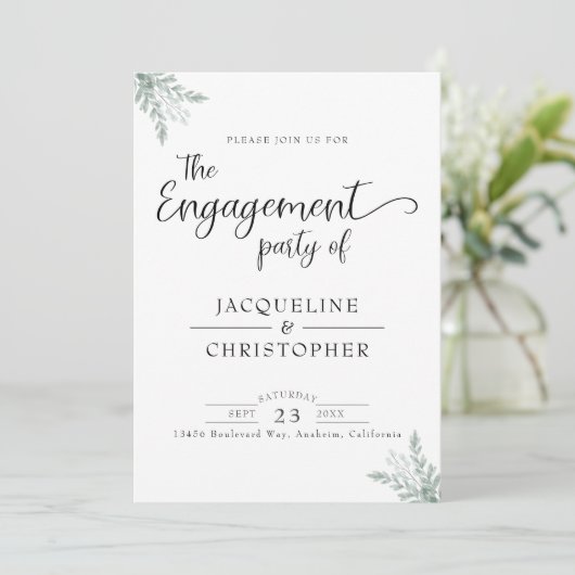 Eucalyptus Floral Waterverf Monogram Verloving Kaart (Staand voorkant)