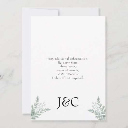 Eucalyptus Floral Waterverf Monogram Verloving Kaart (Achterkant)