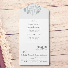 Eucalyptus Floral Waterverf Rustic Wedding All In One Uitnodiging