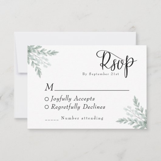 Eucalyptus Floral Waterverf Wedding RSVP Kaartje (Voorkant)