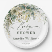 Eucalyptus Flower Waterverf Green Gold Papieren Bordje (Voorkant)