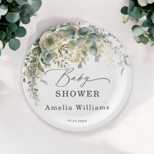 Eucalyptus Flower Waterverf Green Gold Papieren Bordje