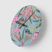 Eucalyptus Flowers met vogels in roze en blauw Ronde Klok (Hoek)