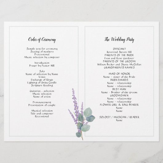 Eucalyptus Folded Wedding Program Felt Paper (Achterkant)