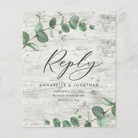Eucalyptus folia white wood bruiloft RSVP Flyer (Voorkant)