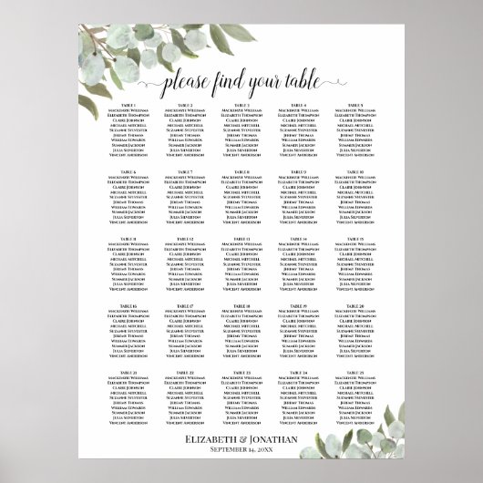 Eucalyptus Foliage 25 Tafel - bruiloft Poster (Voorkant)
