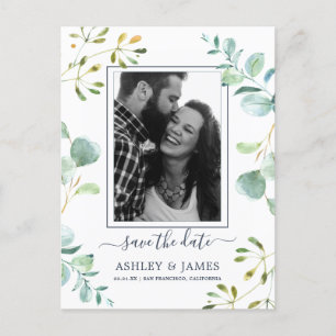 Eucalyptus Foliage Blue Botanical Save the Date Aankondigingskaart