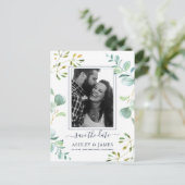 Eucalyptus Foliage Blue Botanical Save the Date Aankondigingskaart (Staand voorkant)