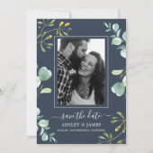 Eucalyptus Foliage Blue Botanical Save the Date Kaart (Voorkant)