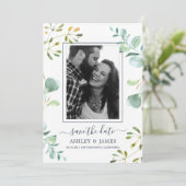 Eucalyptus Foliage Blue Botanical Save the Date Kaart (Staand voorkant)