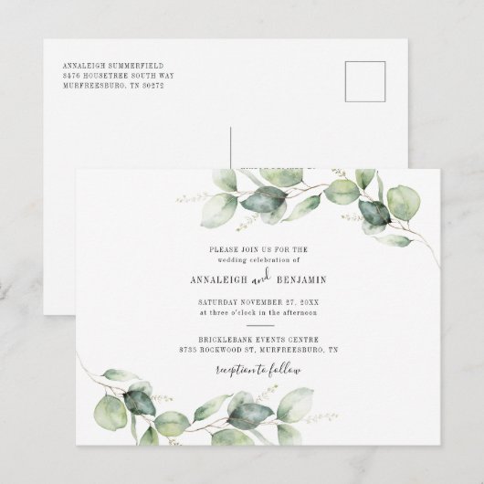 Eucalyptus Foliage Botanical Country Weddenschap Uitnodiging Briefkaart (Voorkant / Achterkant)